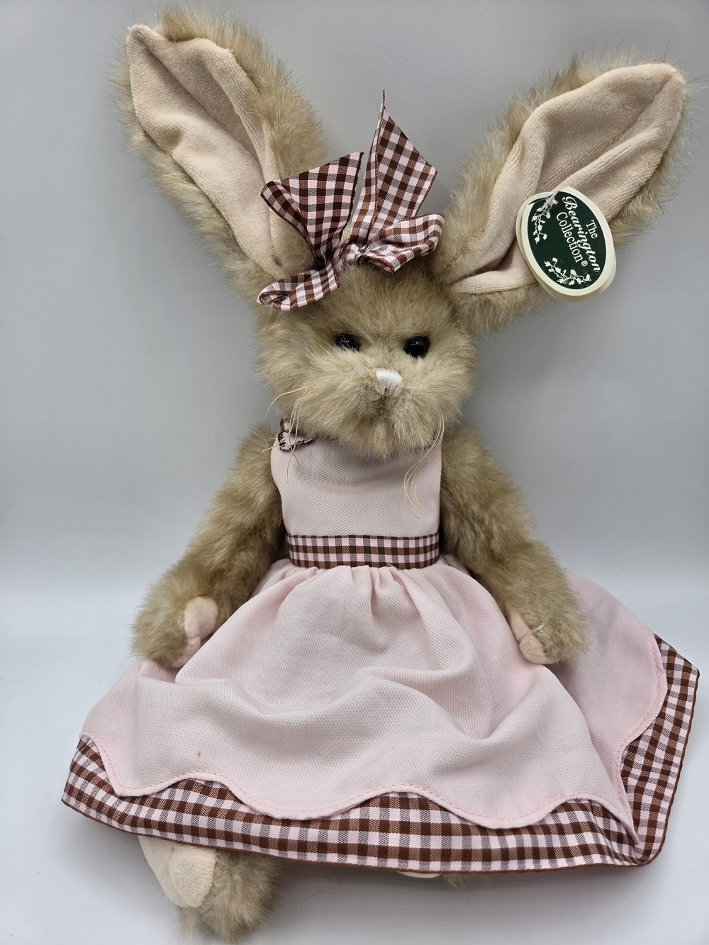 Plush Bunny Doll in Light Brown with Pink Dress